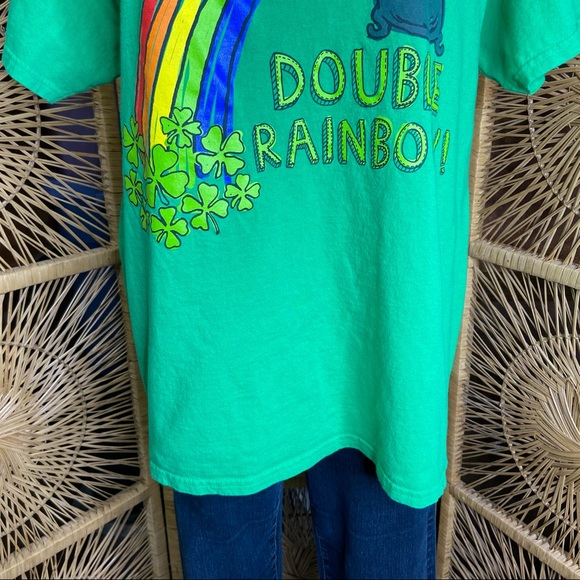 ST PATRICKS DAY Double Rainbow Pot of Gold Clover Green Graphic Tee XL - Picture 3 of 8
